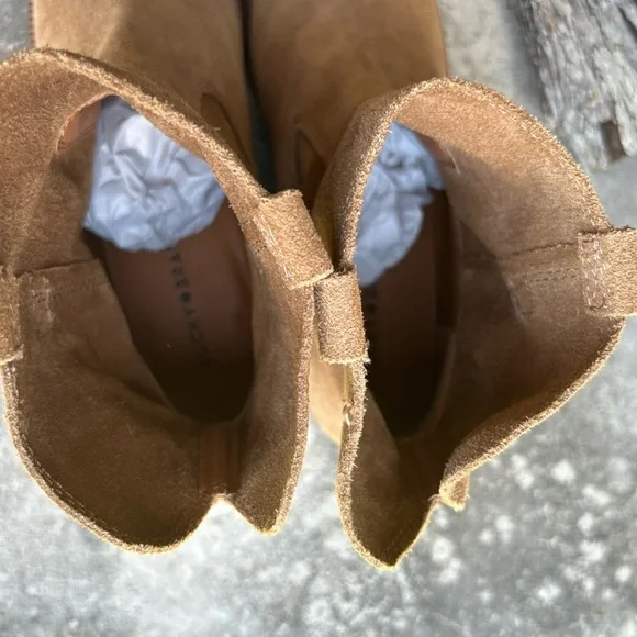 Lucky Brand Rhetty leather suede pull on booties in caramel tan NWOB Sz-9M.Q